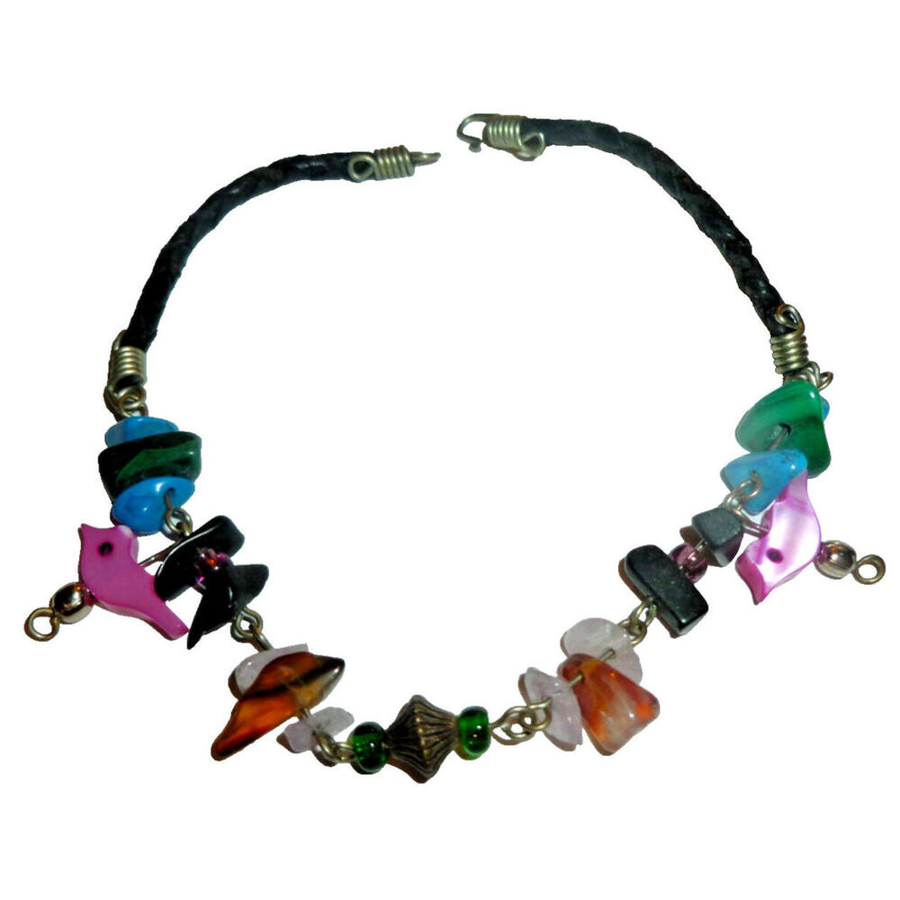 Vintage Handmade Leather Bracelet Shell‎ Charm Fetish Birds Native Trading Post